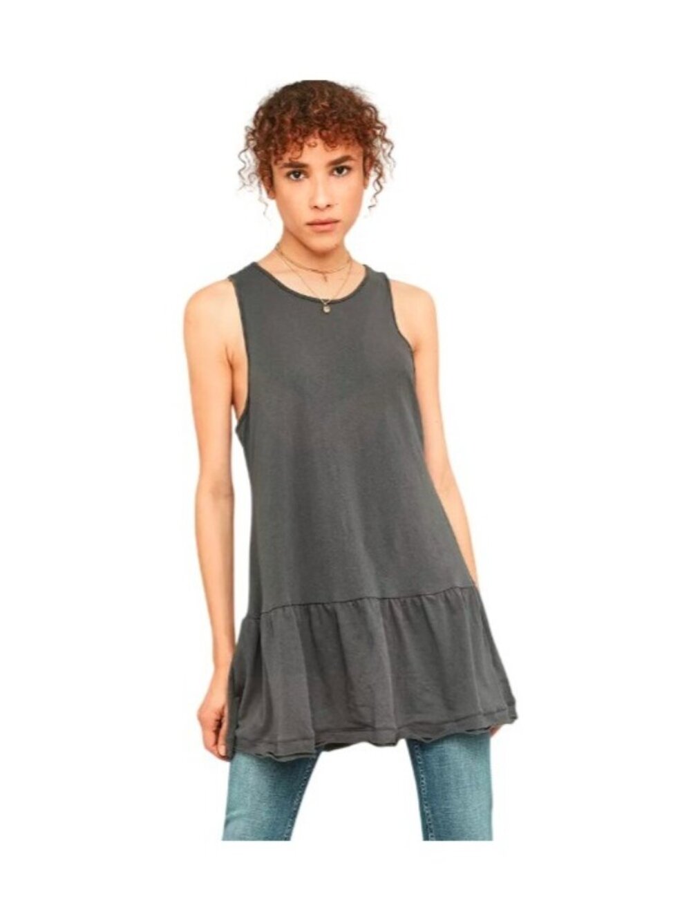 Free People Movement Summer Storm Tank Top Women's Large Gray Ruffle Hem